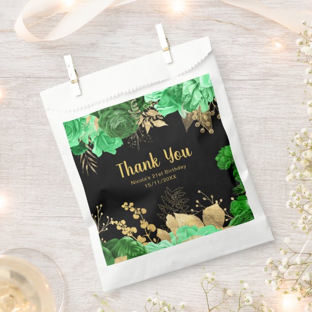 Elegant Green and Gold Flowers Birthday Party  Favor Bag (Clipped)
