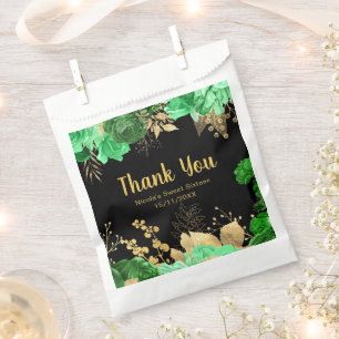 Elegant Green and Gold Flowers Sweet Sixteen Favor Bag
