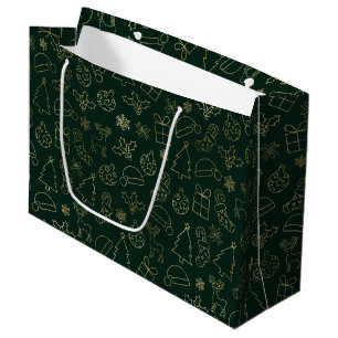Elegant Green and Gold Foil Christmas Pattern Large Gift Bag