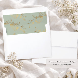 Elegant Green and Gold Foil Hand-drawn Floral Envelope Liner