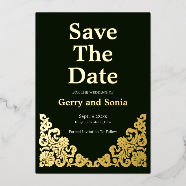 Elegant Green and Gold Foil Invitation (Front)
