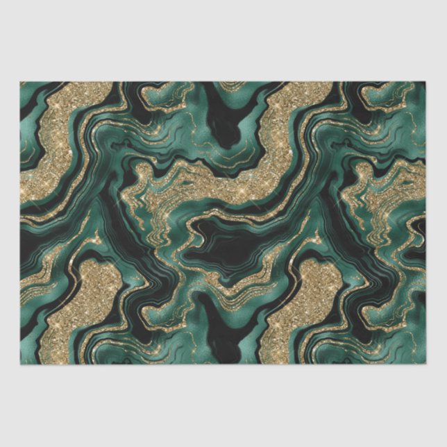 Elegant Green and Gold Glitter Agate Birthday Tissue Paper (Front)