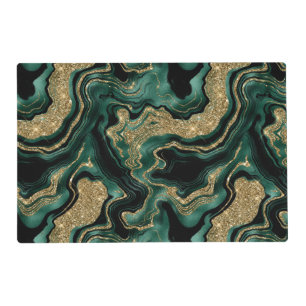 Elegant Green and Gold Glitter Agate Pattern Placemat