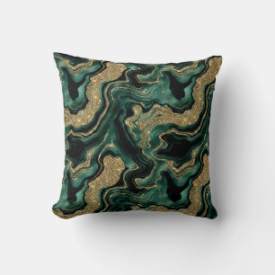 Elegant Green and Gold Glitter Agate Pattern Throw Pillow