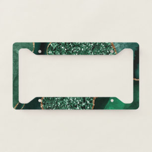 Elegant Green and Gold Glitter Ocean Agate License Plate Frame