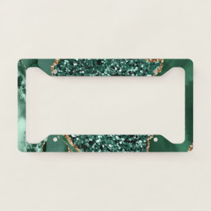 Elegant Green and Gold Glitter Ocean Agate License Plate Frame