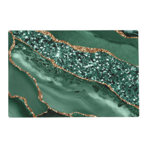 Elegant Green and Gold Glitter Ocean Agate Placemat