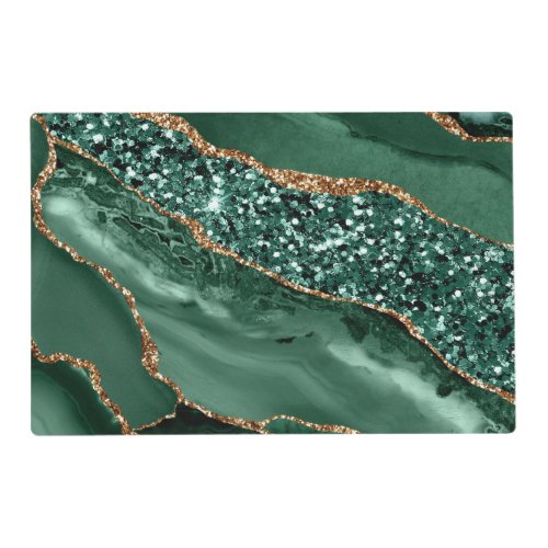Elegant Green and Gold Glitter Ocean Agate Placemat