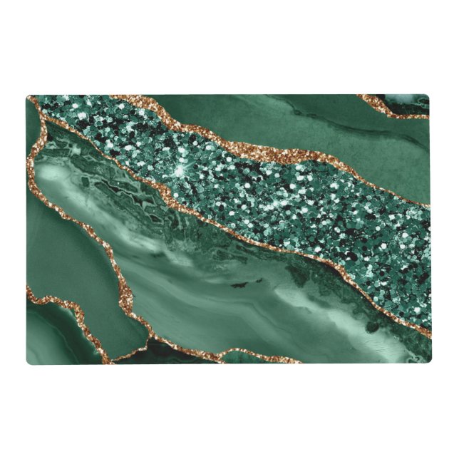 Elegant Green and Gold Glitter Ocean Agate Placemat (Front)