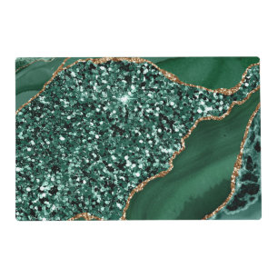 Elegant Green and Gold Glitter Ocean Agate Placemat