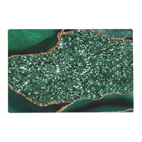 Elegant Green and Gold Glitter Ocean Agate Placemat