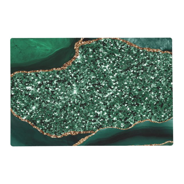 Elegant Green and Gold Glitter Ocean Agate Placemat (Front)