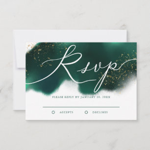 Elegant Green and Gold Glitter Wedding RSVP Card