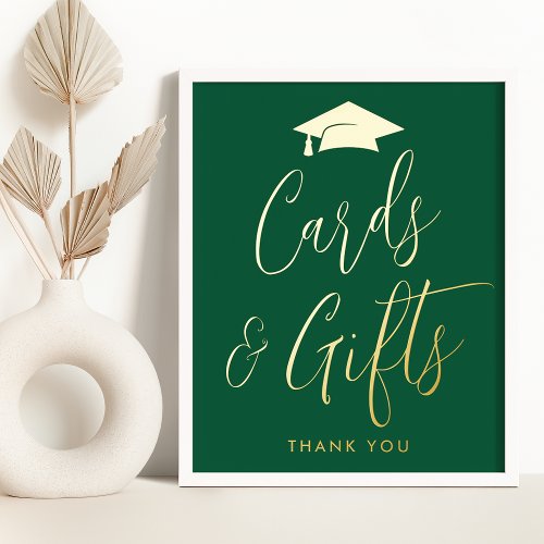 Elegant Green and Gold Graduation Cards and Gifts Foil Prints