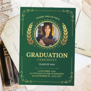 Elegant Green and Gold Graduation Ceremony Invitation