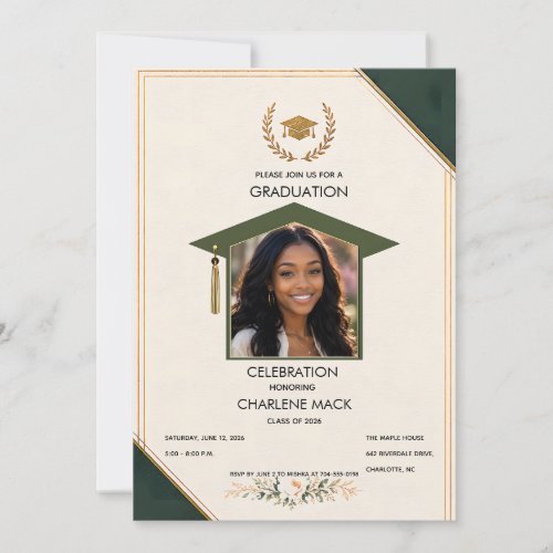 Elegant Green and Gold Graduation Invitation