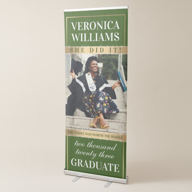 Elegant Green and Gold Graduation Retractable Banner (3/4)