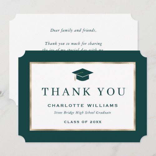 Elegant Green and Gold Graduation Thank You Card