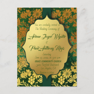 Elegant Green and Gold Invitation Postcard