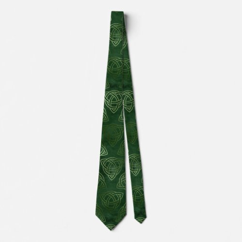 Elegant Green and Gold Irish Celtic Pattern Neck Tie