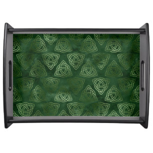 Elegant Green and Gold Irish Celtic Pattern Serving Tray