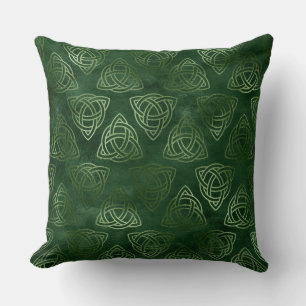Elegant Green and Gold Irish Celtic Pattern Throw Pillow