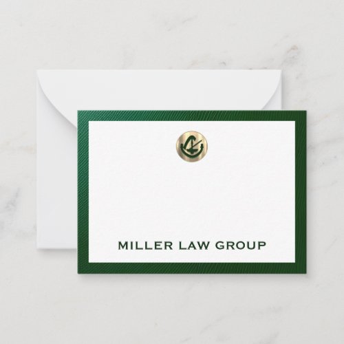 Elegant Green and Gold Logo Law Firm Note Card