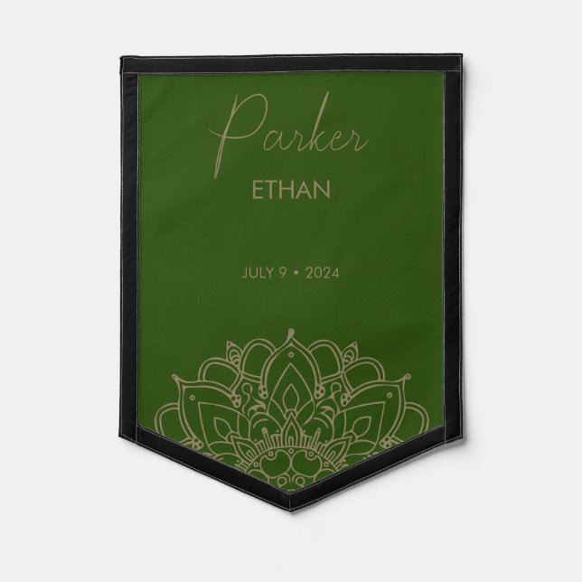 Elegant Green and Gold Mandala Design Pennant (Front)
