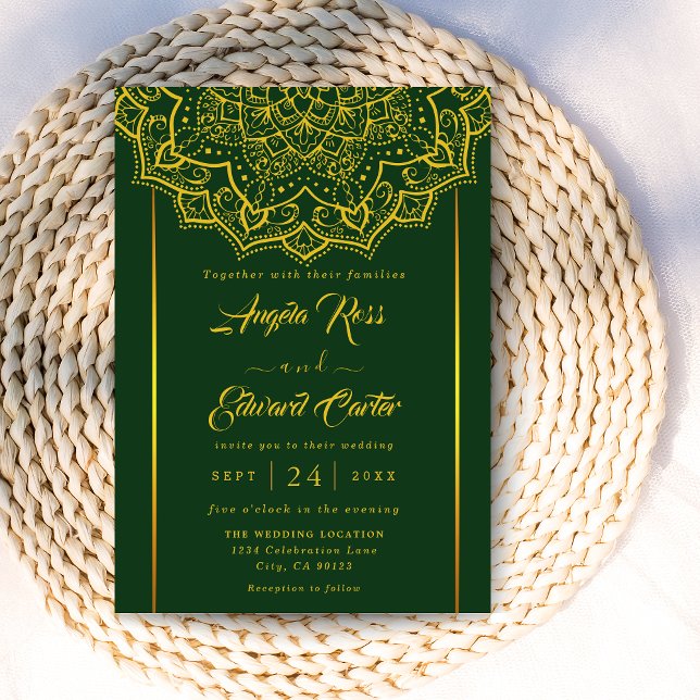 Elegant Green And Gold Mandala Wedding Invitation (Creator Uploaded)