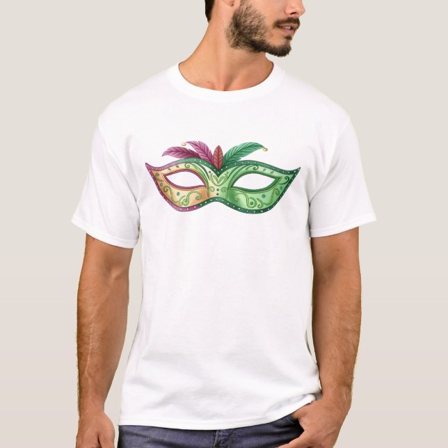 Elegant Green and Gold Masquerade Mask T-Shirt (Front)