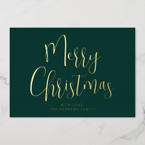 Elegant Green and Gold Merry Christmas Gold Foil Holiday Card