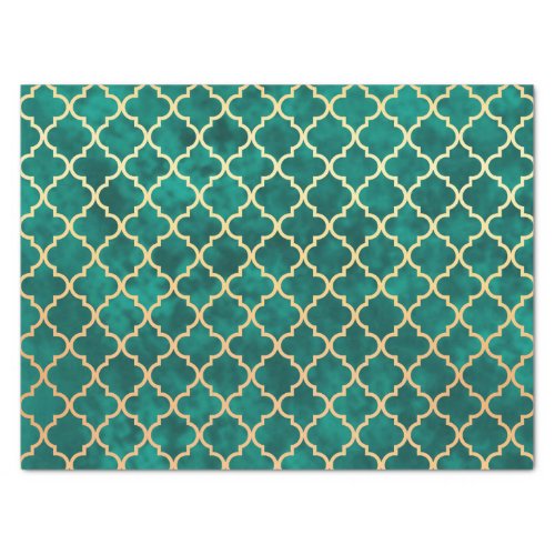 Elegant Green and Gold Quatrefoil Art Deco Pattern Tissue Paper