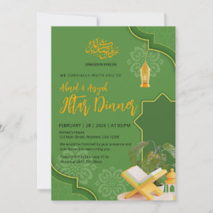 Elegant Green and Gold Ramadan Kareem Iftar Dinner Invitation
