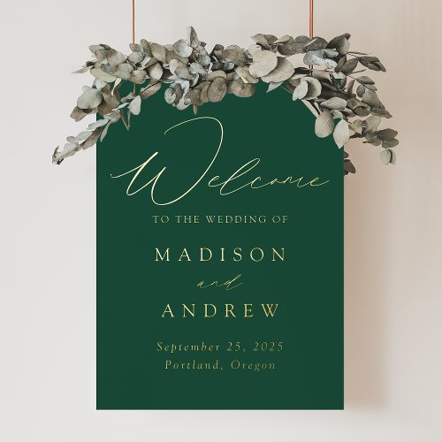 Elegant Green and Gold Script Wedding Welcome Foil Prints