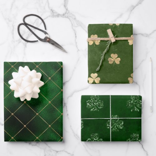 Elegant Green and Gold Shamrock St Patricks Day Wrapping Paper Sheets