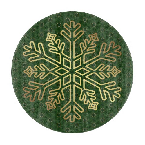 Elegant Green and Gold Snowflake Decorative  Cutting Board