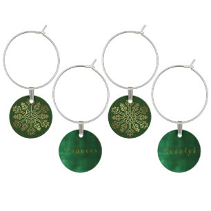 Elegant Green and Gold Snowflake Decorative  Wine Charm