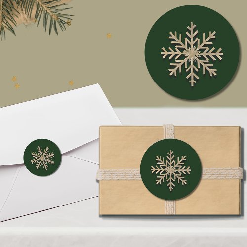 Elegant Green and Gold Snowflake Holiday Sticker