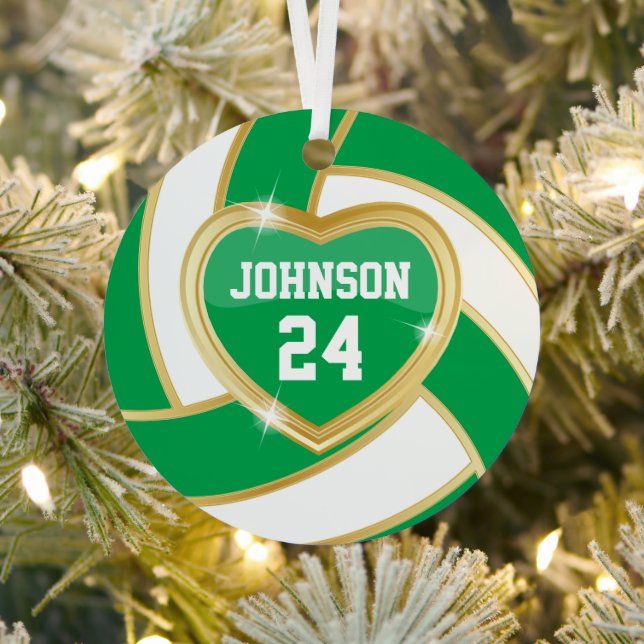 Elegant Green and Gold Volleyball Metal Ornament (Insitu)