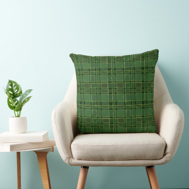 Elegant Green and Gold Winter Christmas Plaid Throw Pillow (Chair)