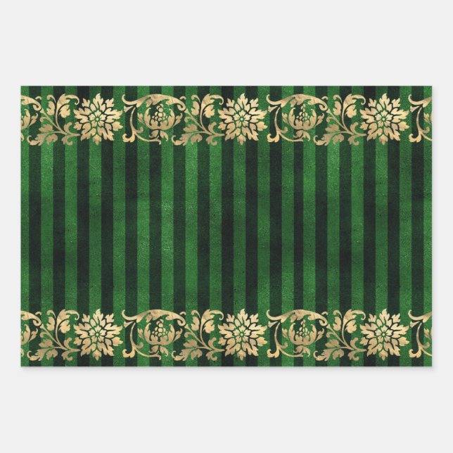 Elegant Green and Gold Wrapping Paper (Front)