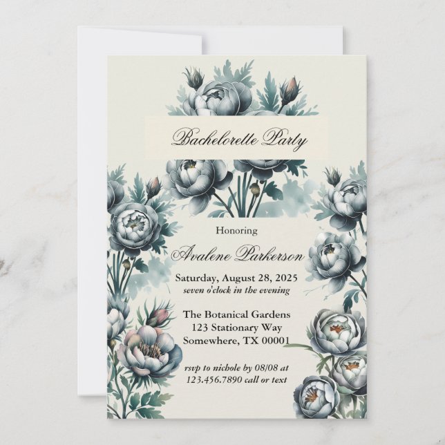 Elegant Green and Gray Bouquet Bachelorette Party Invitation (Front)