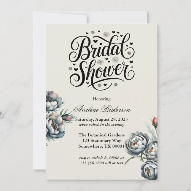 Elegant Green and Gray Bouquet Bridal Shower Invitation (Front)
