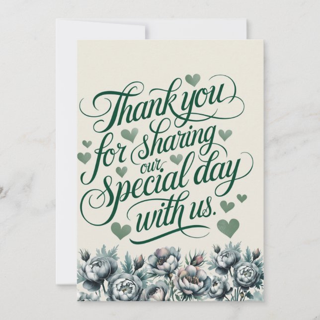Elegant Green and Gray Bouquet Thank You Card (Front)