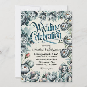 Elegant Green and Gray Bouquet Wedding Celebration Invitation