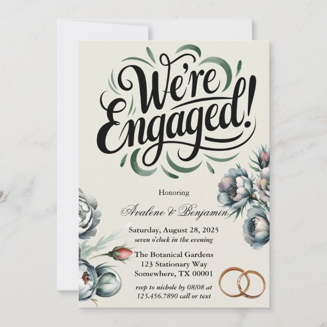 Elegant Green and Gray Bouquet We're Engaged Invitation (Front)