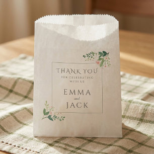 Elegant green and pink floral frame wedding favor bag