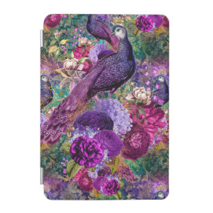 Elegant Green and Purple Peacocks Print iPad Mini Cover