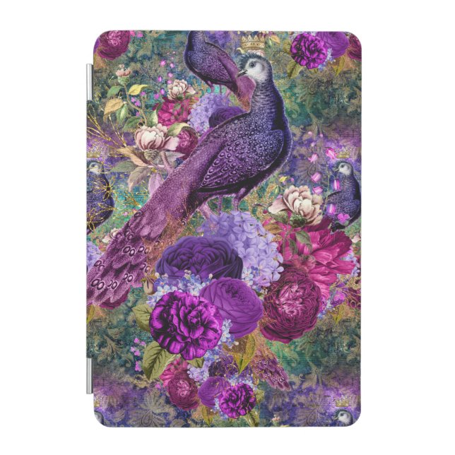 Elegant Green and Purple Peacocks Print iPad Mini Cover (Front)