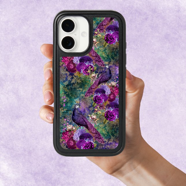 Elegant Green and Purple Peacocks Print Otterbox iPhone Case (Creator Uploaded)